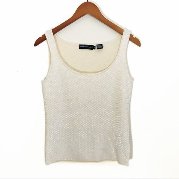 DANA BUCHMAN All Over Beaded Sleeveless Knit Wool Tank In Cream Size Small - Picture 1 of 8
